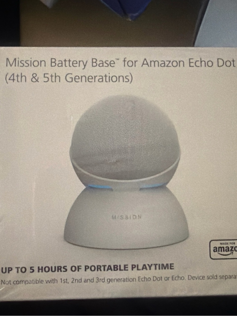 Mission Battery Base for Amazon Echo Dot (4th & 5th Gen) - White